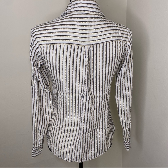 Express The Portofino Shirt Gold White Blue Striped Women's Sz Slim Small - Picture 4 of 9